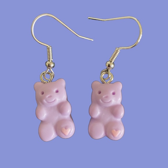 Purple Teddy Bear Earrings - Picture 1 of 4